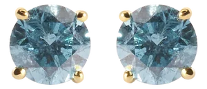 14K Yellow Gold 1.0 Cttw Treated Aqua Blue Diamond Classic Solitaire Stud Earrings (Aqua Blue Color, I2-I3 Clarity) - 2 Pieces