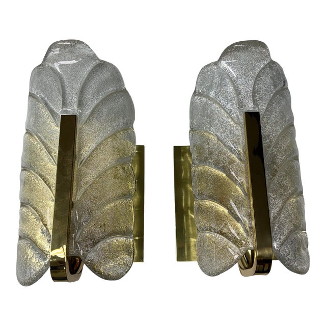 Carl Fagerlund Murano Glass Leaf Sconces, Pair For Sale