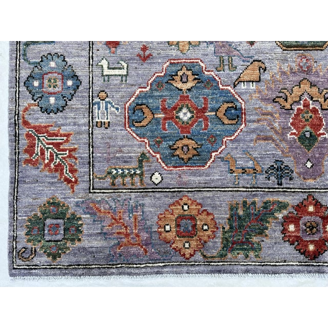 French Country Lavender Pictorial Oushak Hand-Knotted Wool Area Rug With Animals - 8' X 9'8" For Sale - Image 3 of 9