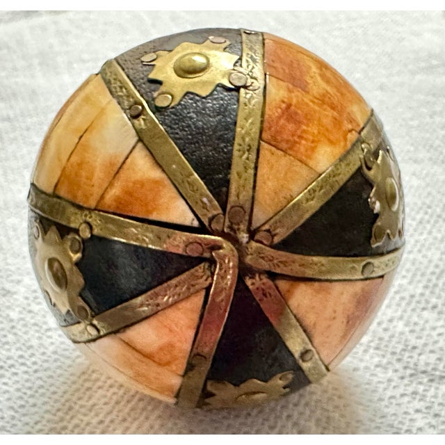 Vintage Late 20th Century Wood and Brass Decorative Orb Ball For Sale - Image 10 of 10