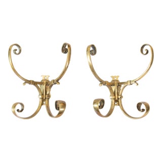 Antique French Brass Coat & Hat Racks Wall Hooks - A Pair For Sale