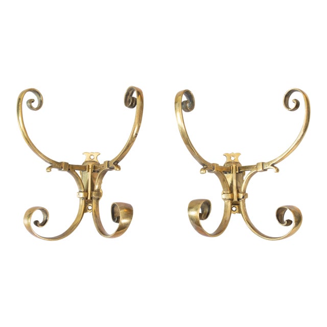Antique French Brass Coat & Hat Racks Wall Hooks - A Pair For Sale