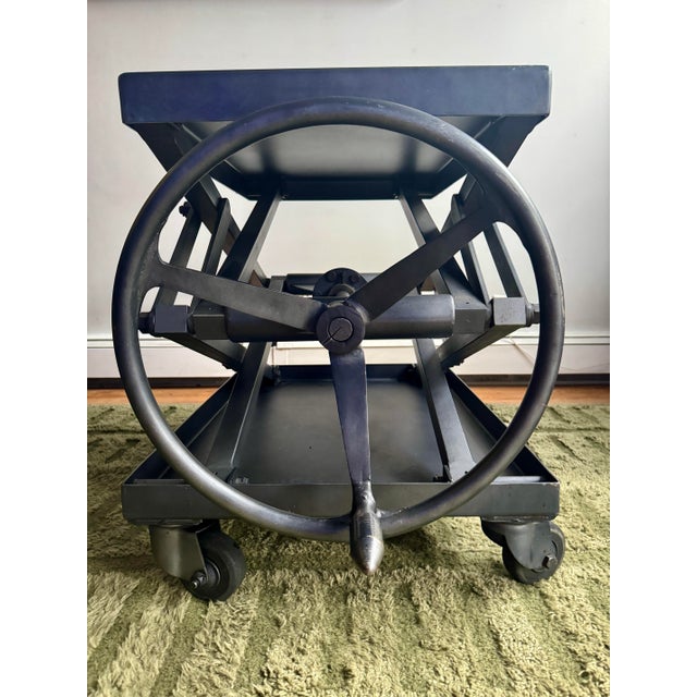 Restoration Hardware Scissor Lift Table Black Steel 14”-42.5” High, 19.5x31” Table Top For Sale In New York - Image 6 of 12