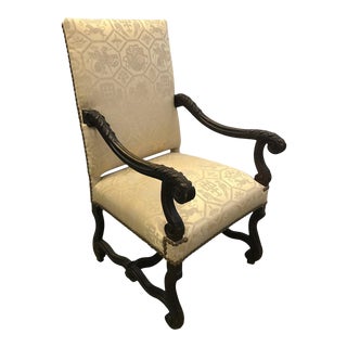 1880s Antique English Carved Walnut Lolling Chair with Brass Trim For Sale