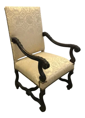1880s Antique English Carved Walnut Lolling Chair with Brass Trim