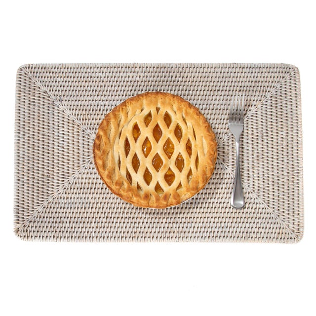 Boho Chic Artifacts Rattan Rectangular Placemat, White Wash, 20" For Sale - Image 3 of 5