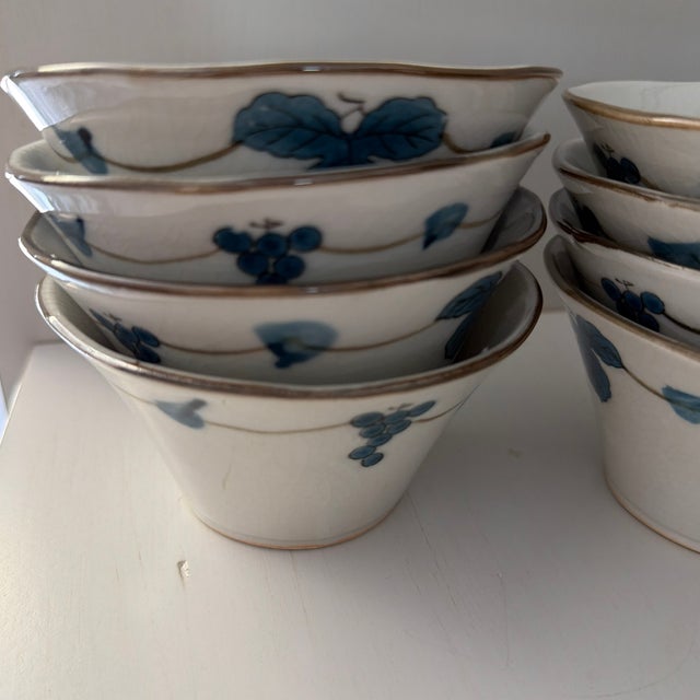 Ceramic Vintage Japanese Small Angled Bowl With Grape Leaf and Grape Bunch Design, 8 Available For Sale - Image 7 of 8