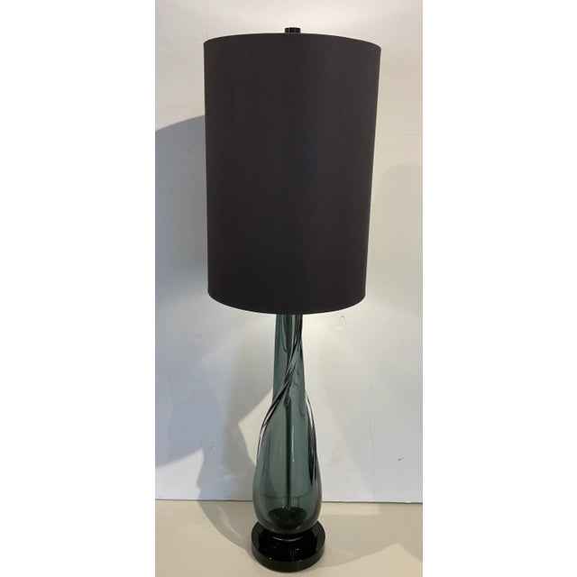 Modern Currey & Company Modern Murano Style Smoked Glass Table Lamps Pair For Sale - Image 3 of 7