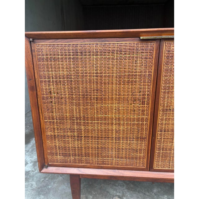 Vintage Walnut and Cane Credenza by Jack Cartwright for Founders, 1960s, Attributed For Sale - Image 9 of 12
