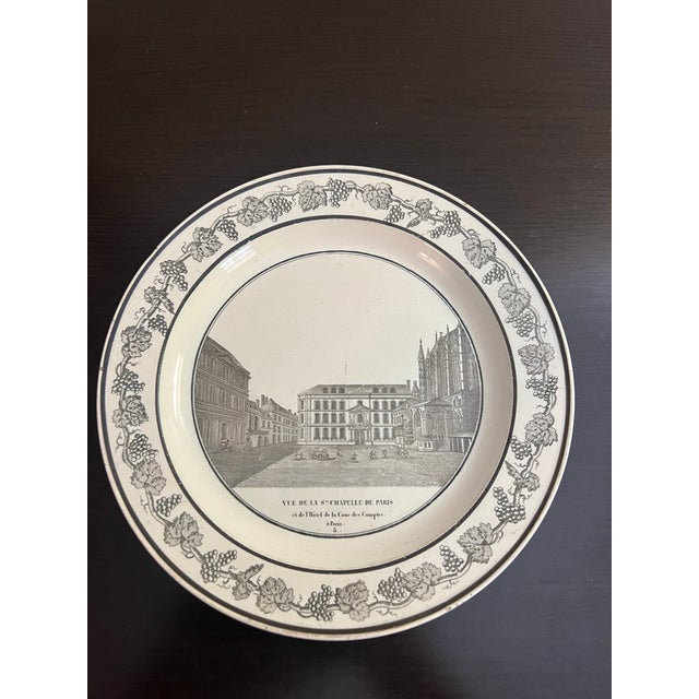 Antique French Creamware Plate With Black Transfer Decoration, "Vue De La Ste. Chappelle De Paris", Circa 1800 For Sale - Image 6 of 11