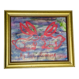 Abstract Mixed Media Moon Rabbits Series by Elia Framed For Sale