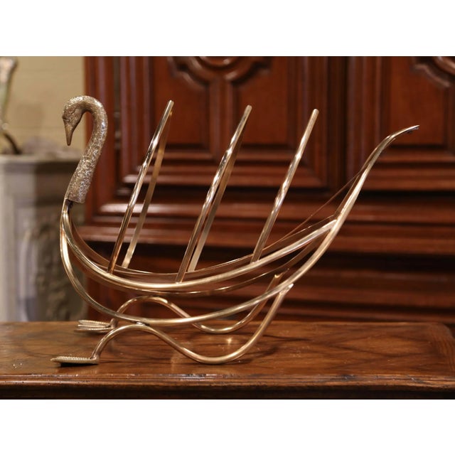 Maison Jansen Mid-Century French Brass Swan Magazine Rack Attributed to Maison Jansen For Sale - Image 4 of 8