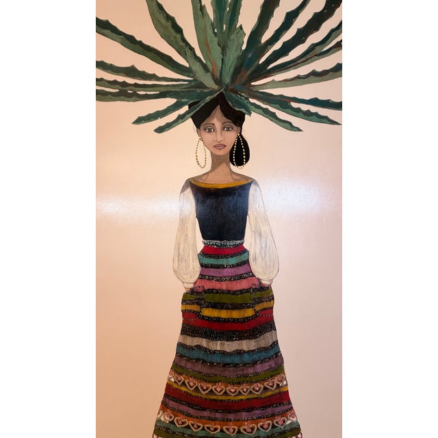 4ftx6ft Painting on Wood, Montecito Artist Erika Carter, Immigrant Woman From Mexico 'Tia Lola' For Sale