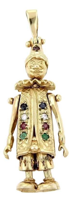 9k Yellow Gold Diamond & Gemstone Animated Movable Clown Pendant