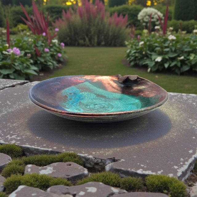 Boho Chic Joy Imai Iridescent Studio Ceramic Bowl With Shell Motif, 9" For Sale - Image 3 of 11