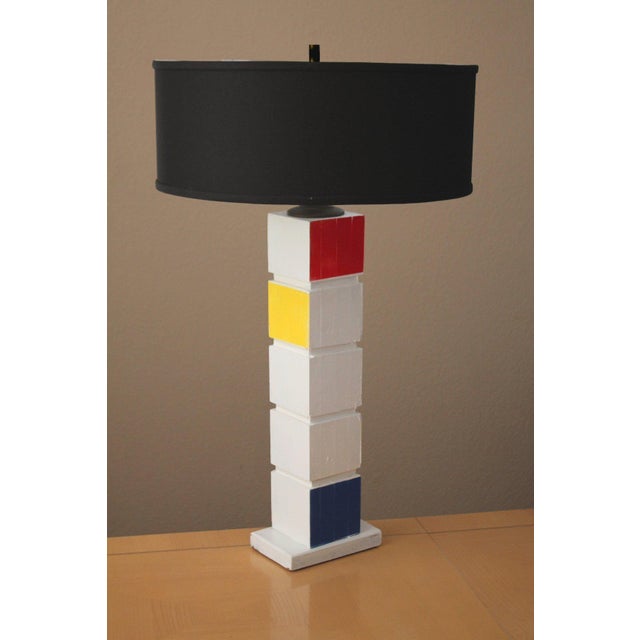 Piet Mondrian De Stijl 1940 After Piet Mondrian Wood Lamp Composition With Red Yellow & Blue Art For Sale - Image 4 of 12