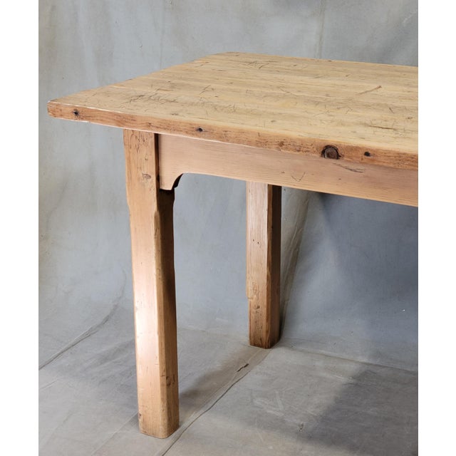 Antique Circa 1900 French Light / Bleached Pine Rustic Farmhouse Worktable Dining Table For Sale - Image 9 of 14