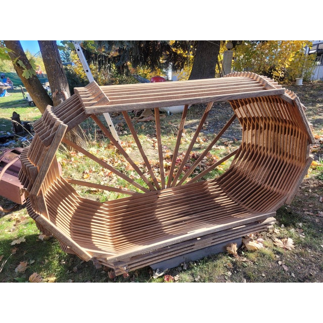1970s Sculptural Slatted Wood Cocoon Daybed With Architectural Oval Frame For Sale - Image 10 of 17