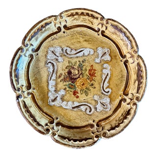 Vintage Late 20th Century Round Floral Wood Florentine Tray For Sale