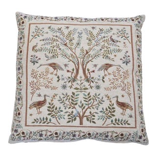 Trees & Birds Cream Tapestry Cushion With Feather Filler - 46x46cm (18"x18") For Sale