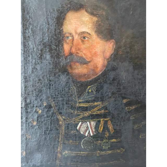 Brown 19 Th C Antique Austrian Military Portrait Framed Dark Academia Ia For Sale - Image 8 of 8