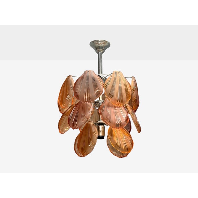 Glass Mid-Century Modern, Orange Shell Motif Murano Glass, Pendant Light, 1960s For Sale - Image 7 of 8