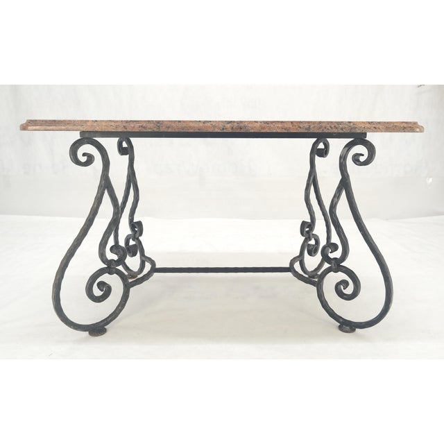 Late 20th Century Heavy Wrought Iron Base 46x30" Thick Granite Top Outdoor Dining Table MINT For Sale - Image 5 of 12