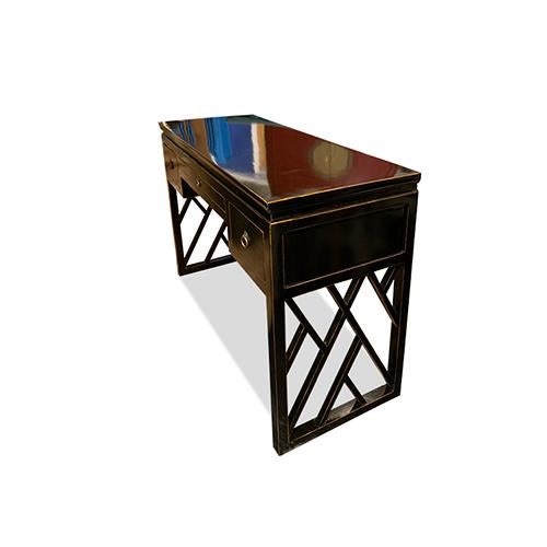 Asian Black Lacquer Panel Legs Writing Desk For Sale - Image 4 of 6
