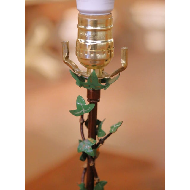 Green Mid-Century French Hand-Painted Figural Tole Table Lamps With Shades For Sale - Image 8 of 12