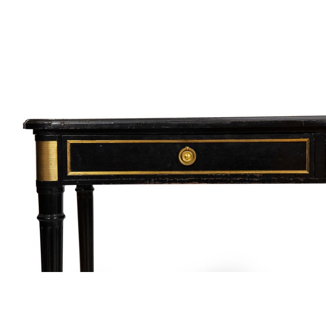 A Fine Black Louis XVI Style Leather Writing Table Desk Bureau Plat Ca. 1950 For Sale - Image 9 of 18