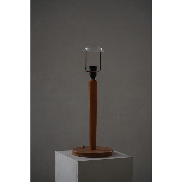 Early 20th Century Art Deco Danish Wooden Table Lamp with Floral Shade, 1920s For Sale - Image 3 of 18