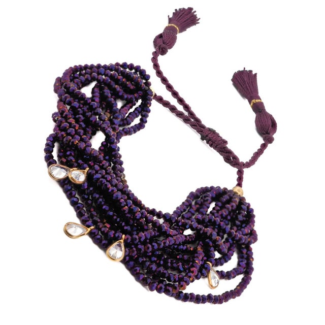 Metal Crystal & Diamond Multi Strand Purple Adjustable Bracelet For Sale - Image 7 of 8