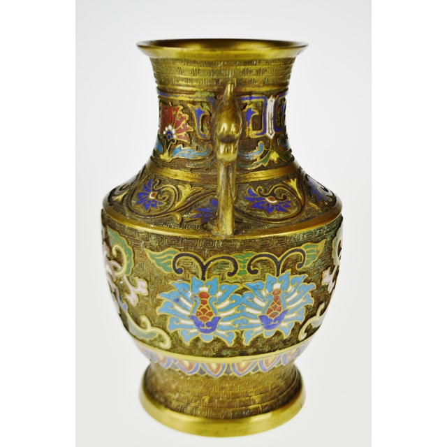 Vintage Japanese Brass Champleve Urn Shaped Vase With Figural Handles Chairish