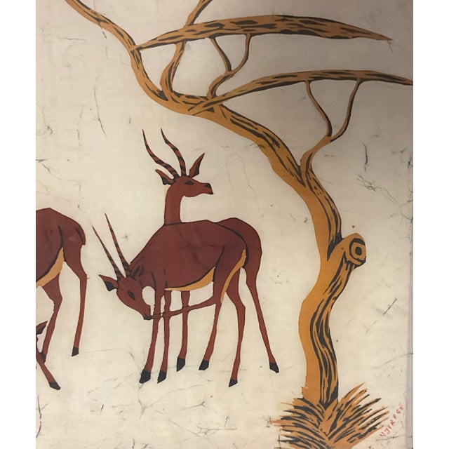 Vintage Large African Batik on Stretcher Artist Signed Wall Art Giraffes and Kudus For Sale - Image 10 of 13