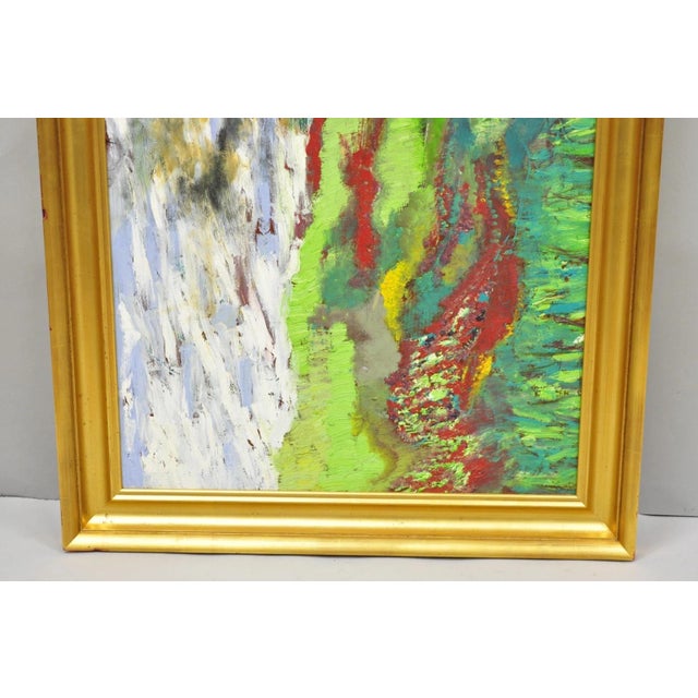 Plastic Large Impressionist Style Young Woman in Field Oil on Wood Board Framed Painting For Sale - Image 7 of 15