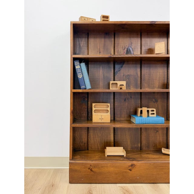 Vintage MCM Solid Walnut Four Shelf Bookcase Shallow Display MidCentury Shelving For Sale - Image 13 of 17