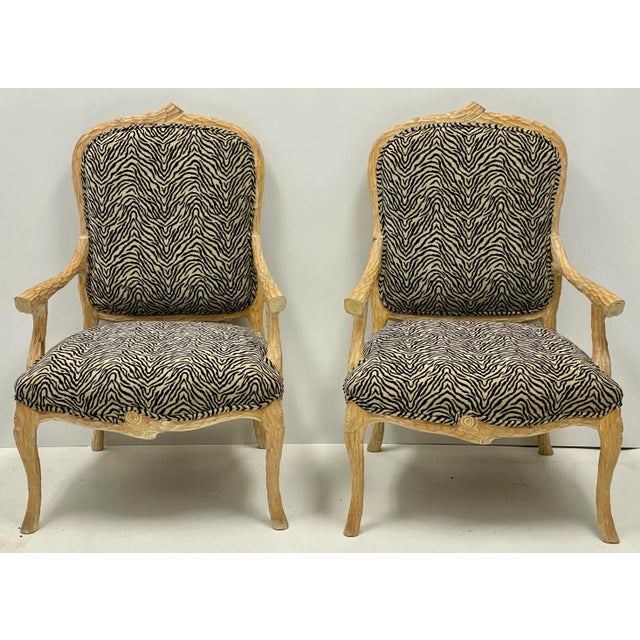 1970s 1970s Italian Carved Faux Bois Bergere Chairs - a Pair For Sale - Image 5 of 5