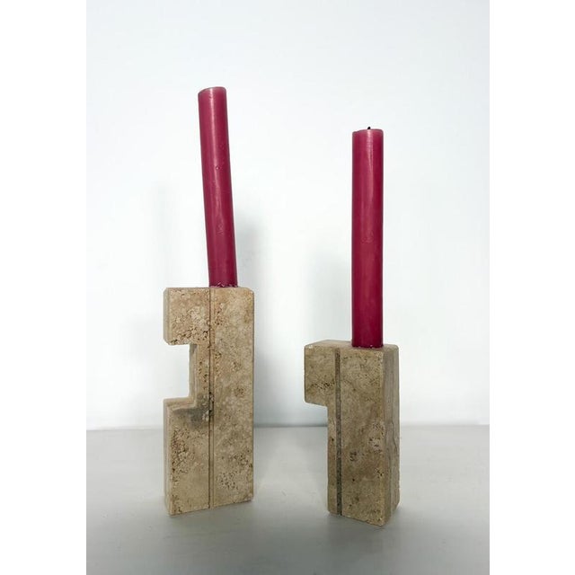 Travertine Candlesticks attributed to Fratelli Mannelli, 1970s, Set of 2 For Sale - Image 3 of 6