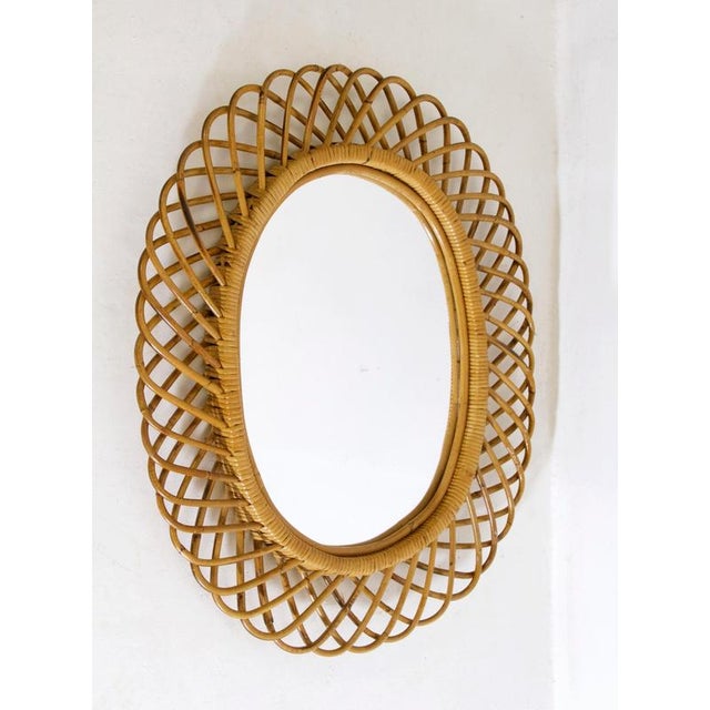 Mid-Century Rattan Wall Mirror in the style of Franco Albini, Italy, 1960s For Sale - Image 6 of 9