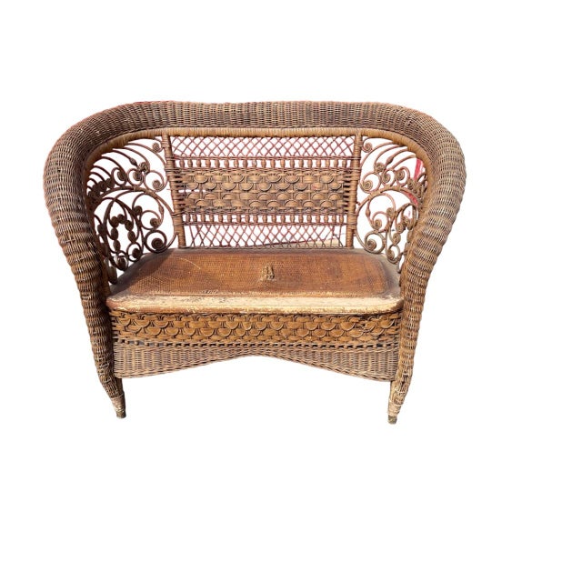 Victorian 1940s Wicker Settee and Chair For Sale - Image 3 of 12