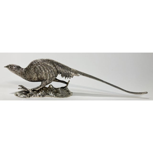 Metal Antique Victorian Silver Plate Pheasant Sculptures, a Pair For Sale - Image 7 of 12