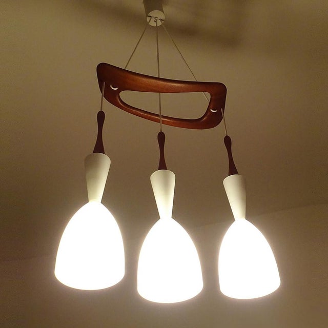 Vintage Pendant Light in Teak and Glass from Rispal For Sale - Image 12 of 18