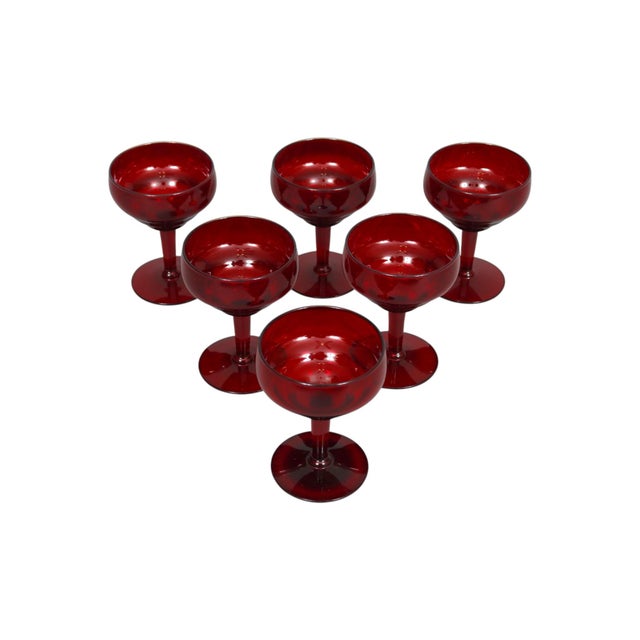 Mid-Century Modern Mid Century Modern Ruby Glass Margarita Glasses, Set of 6 For Sale - Image 3 of 5