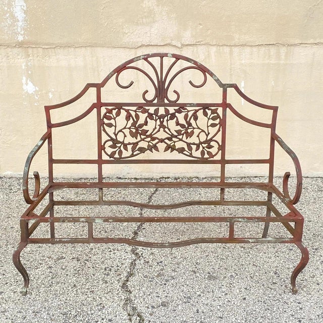 Vintage French Art Nouveau Style Leafy Vine Cast Aluminum Garden Patio Bench For Sale - Image 4 of 10