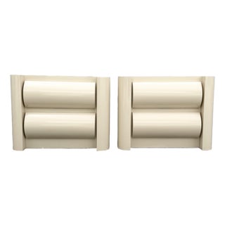 Postmodern Cream Lacquer Laminate Bullnose Nightstands - A Pair For Sale