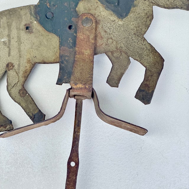Antique Folk Art Sheet Metal Rider on Horse/Mule Toy/Sculpture, Hand Painted For Sale - Image 12 of 13