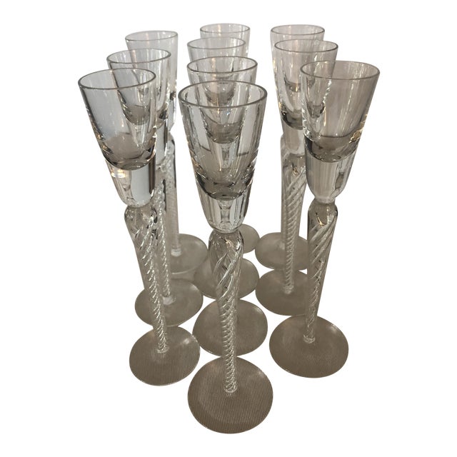 Mid Century Stuart Crystal “Iona” Long Stem Cordials - Set of 10 For Sale