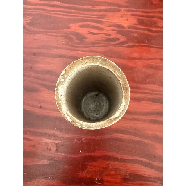 Late 20th Century Studio Pottery Speckled Stoneware Cylinder Bud Vase With Blue Gray Rim For Sale - Image 6 of 8