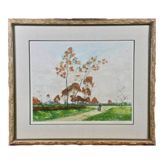 A Signed Etching of a Pastoral Scene in Picardy, France by Paul Emile Lecomte, 1918 For Sale