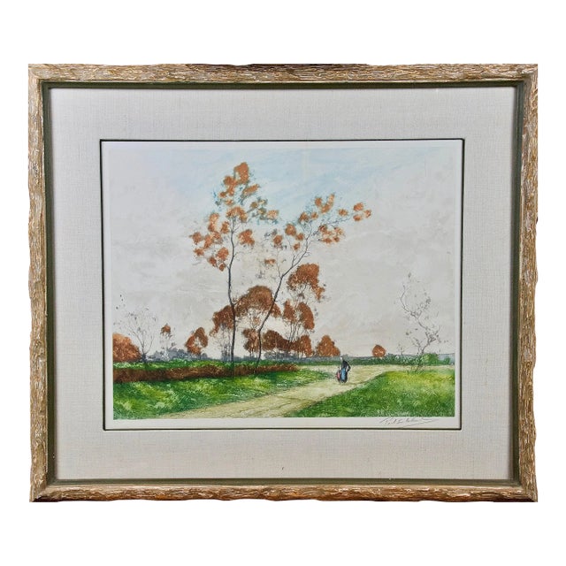 A Signed Etching of a Pastoral Scene in Picardy, France by Paul Emile Lecomte, 1918 For Sale